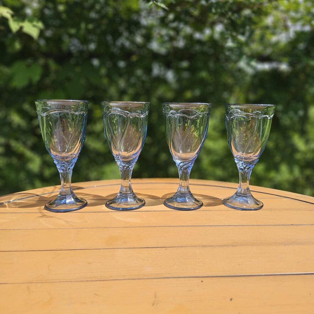 Vintage Noritake Sweet Swirl Ice Blue Wine Glasses - Set of 4